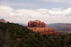 Cathedrail Rock seen from on top of Table Top Mountain. 