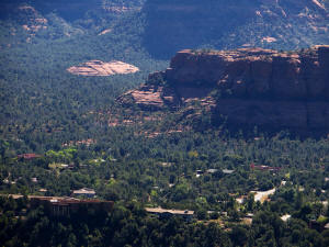 View to the east (slightly to the south) from the peak of the pass on Coconico Loop Trail. Note Submarine Rock.