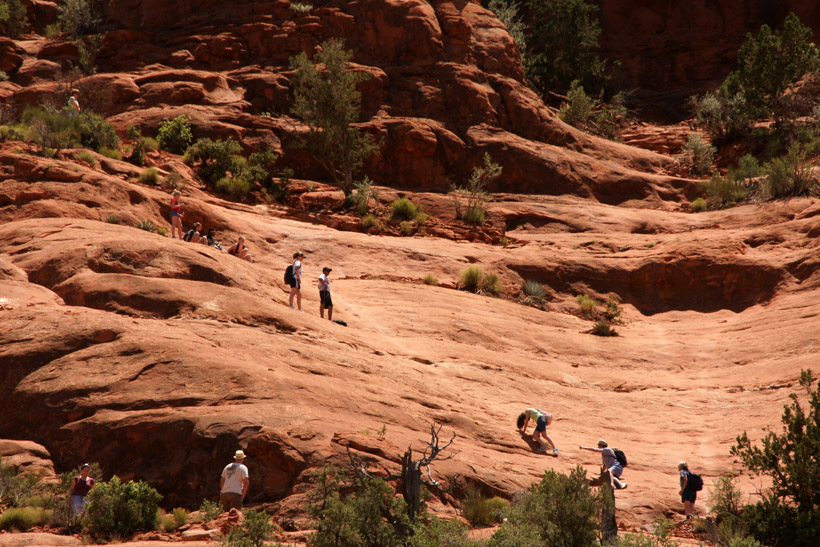 Hiking Down the Slide at the Top of Bell Rock