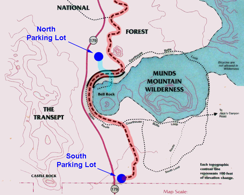 Trail Map of Bell Rock Trail and Courthouse Butte Loop