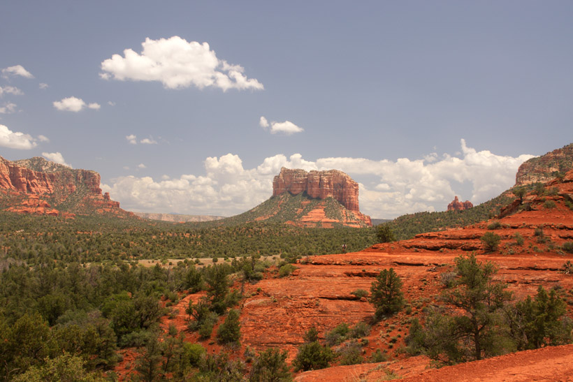View to the Southeast from Cathedral Rock.  The Courthouse Butte can be seen on the horizon